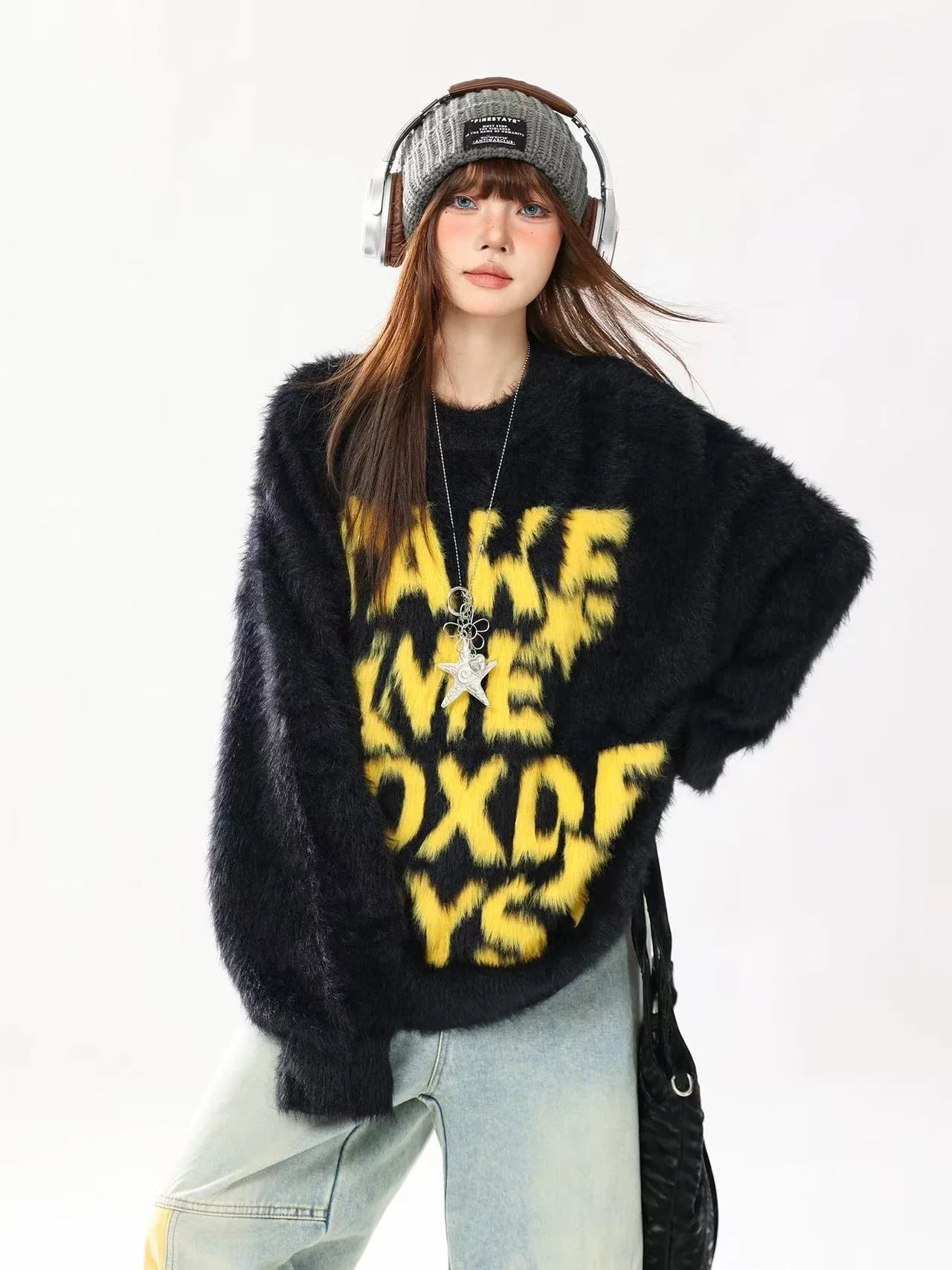 Vintage Letter Jacquard Soft Sweater   oliviroa オリヴィオラ