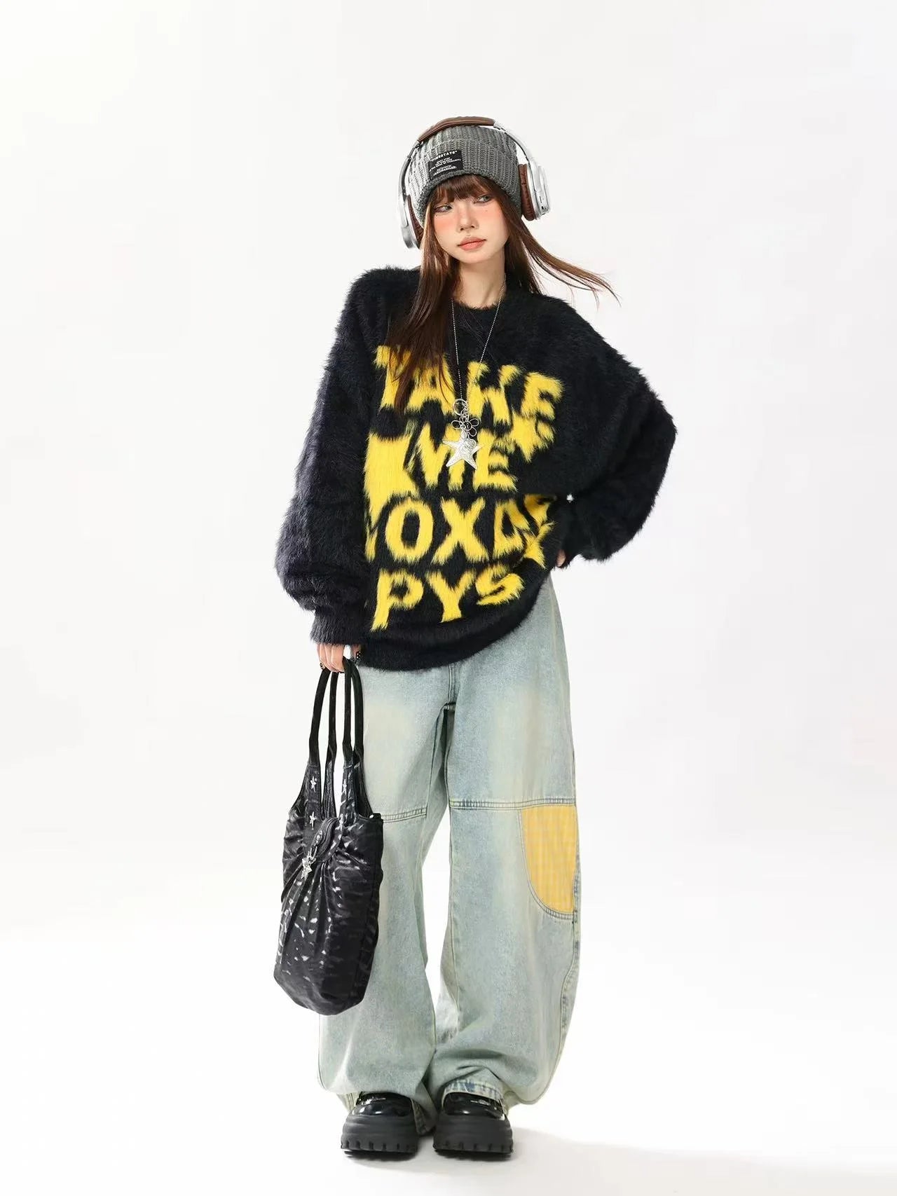 Vintage Letter Jacquard Soft Sweater   OL2120