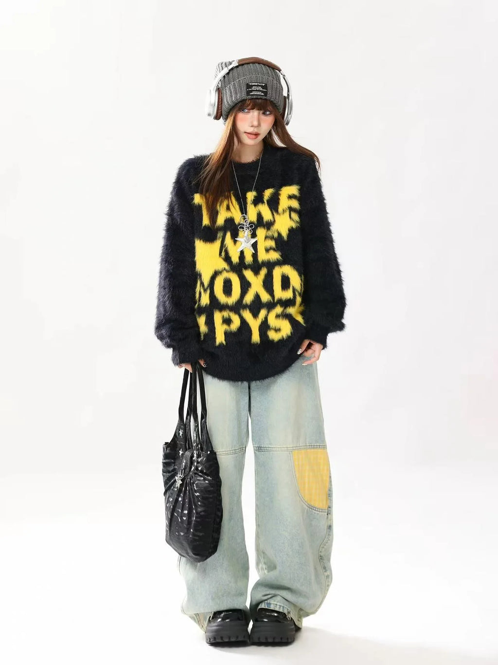 Vintage Letter Jacquard Soft Sweater   OL2120