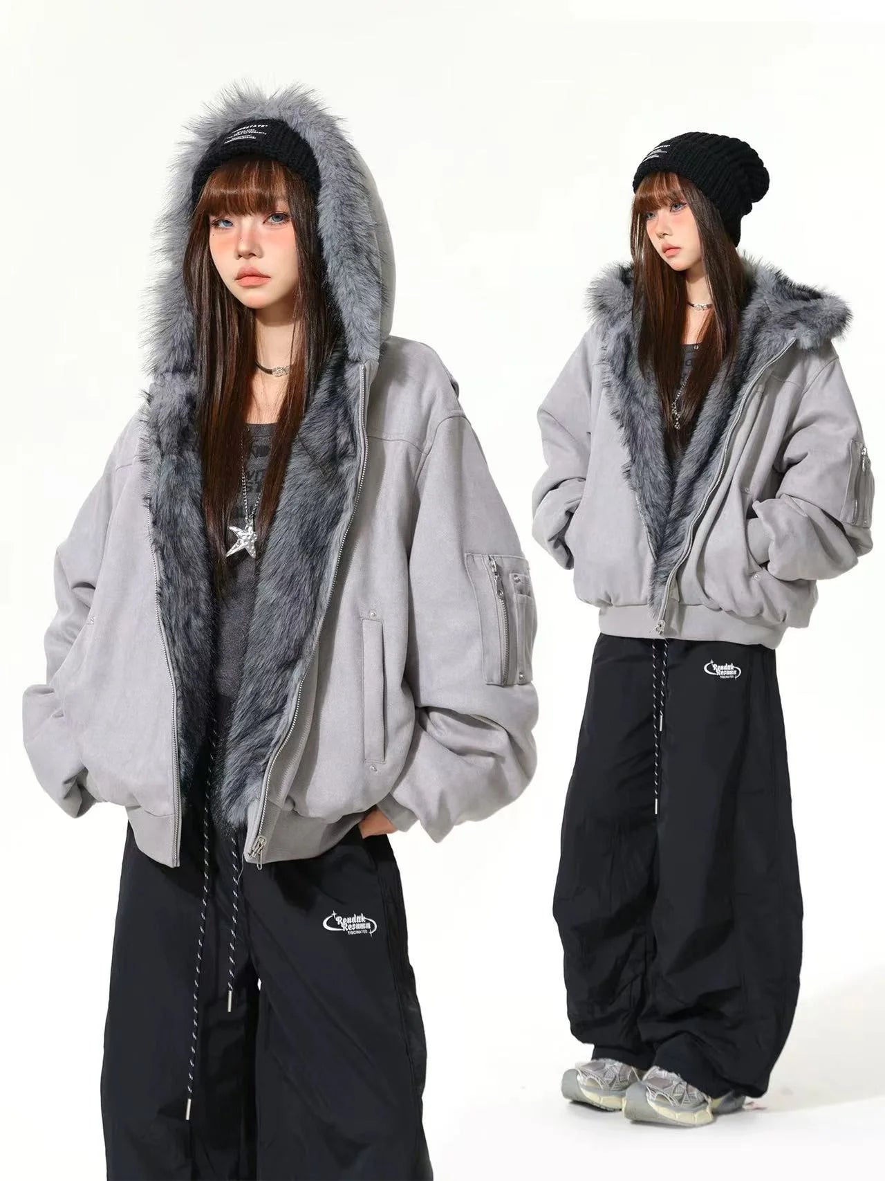 Retro Suede Faux Fur Reversible Padded Jacket   OL2121