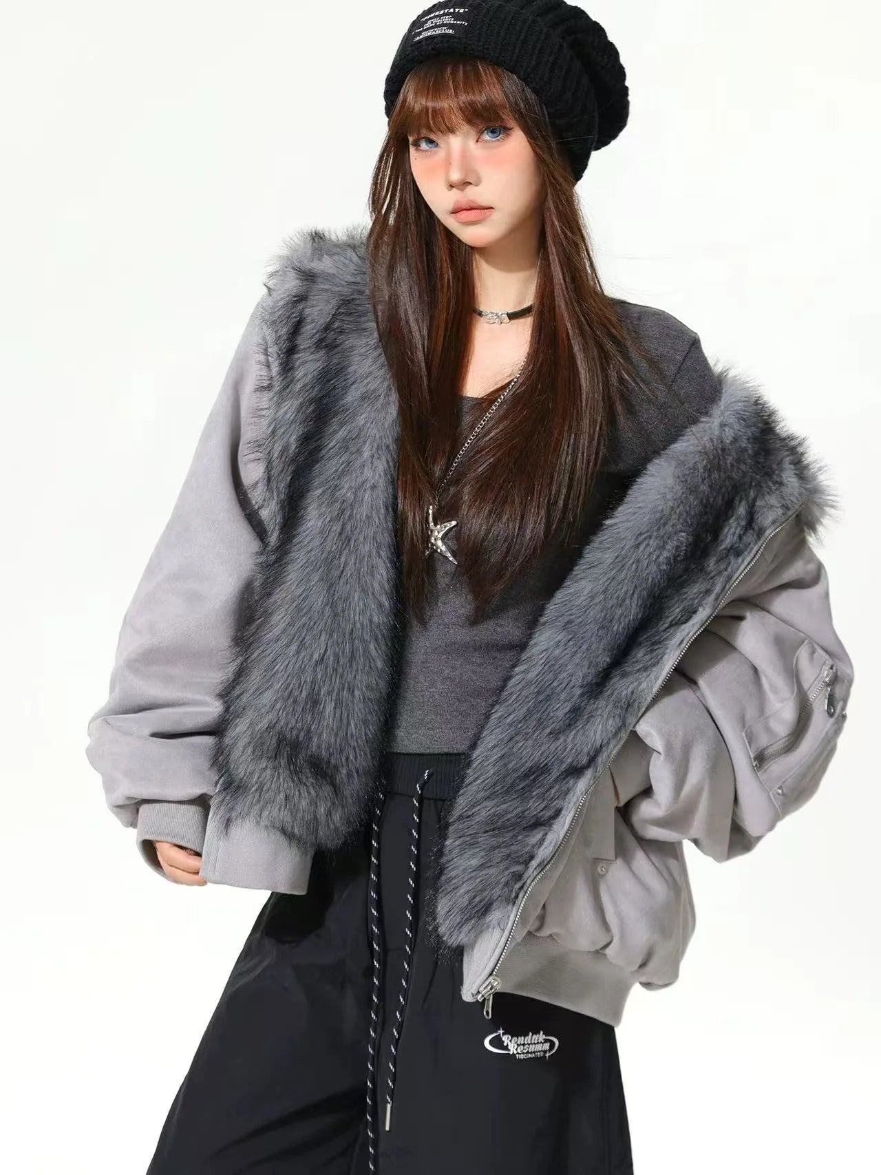 Retro Suede Faux Fur Reversible Padded Jacket   oliviroa オリヴィオラ