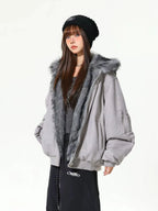 Retro Suede Faux Fur Reversible Padded Jacket   oliviroa オリヴィオラ