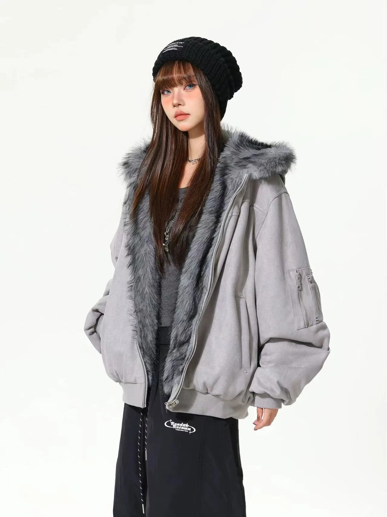 Retro Suede Faux Fur Reversible Padded Jacket   oliviroa オリヴィオラ