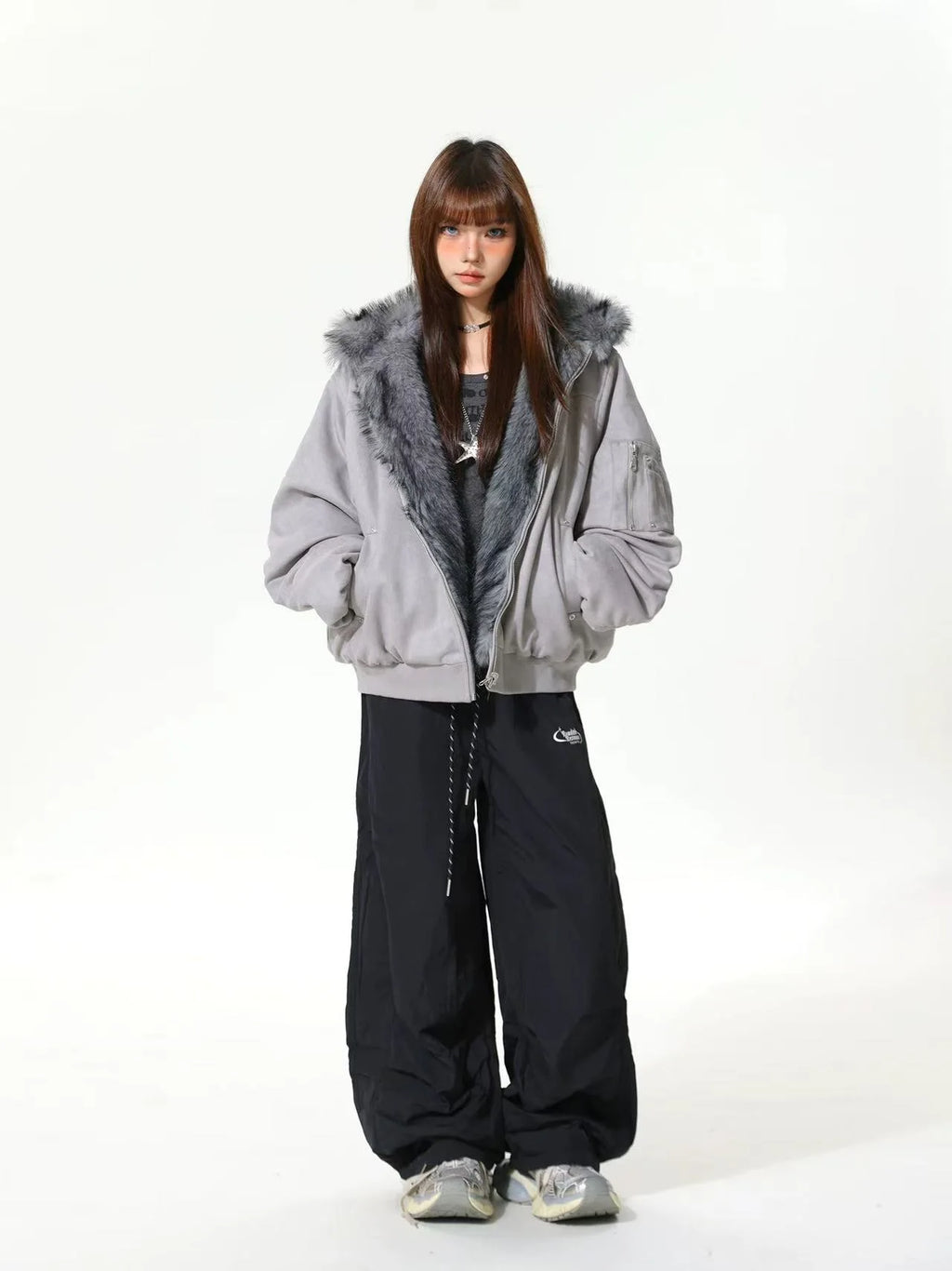 Retro Suede Faux Fur Reversible Padded Jacket   OL2121