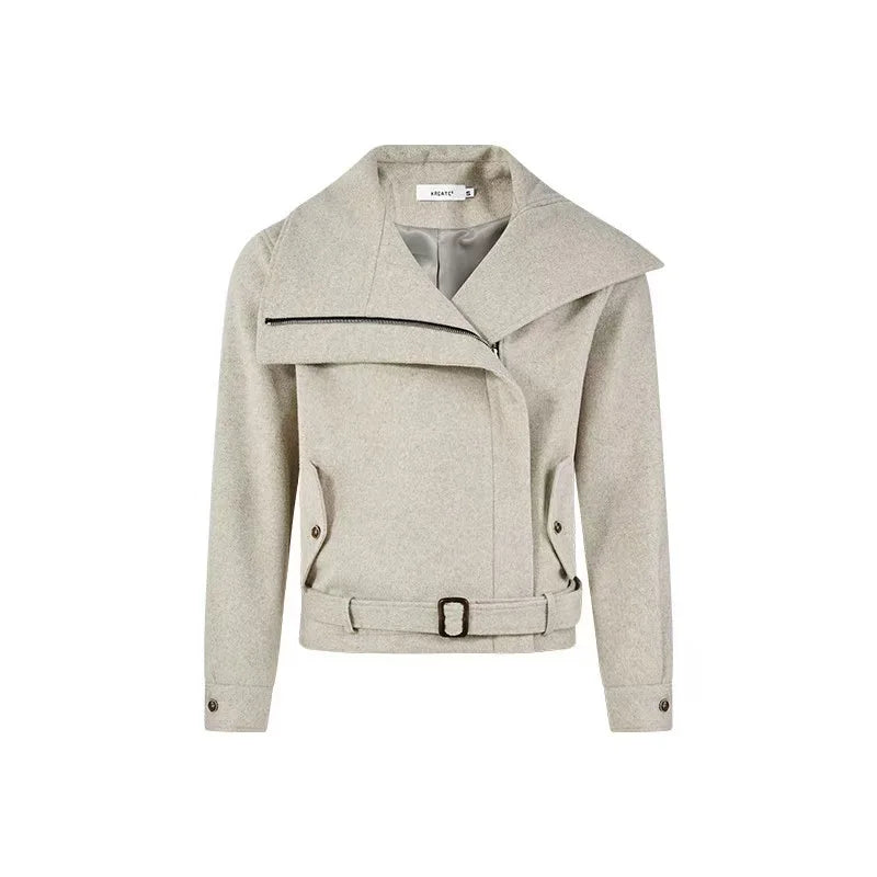 Asymmetric Zip Belted Structured Jacket   OL2122