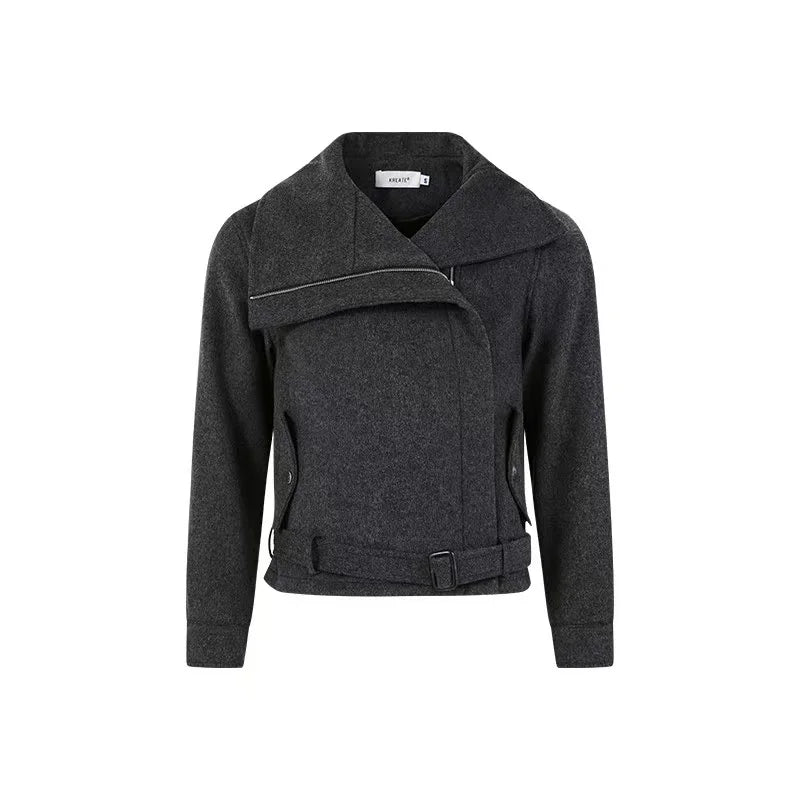 Asymmetric Zip Belted Structured Jacket   OL2122