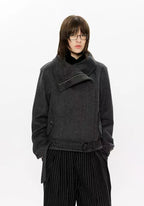 Asymmetric Zip Belted Structured Jacket   oliviroa オリヴィオラ