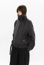 Asymmetric Zip Belted Structured Jacket   OL2122