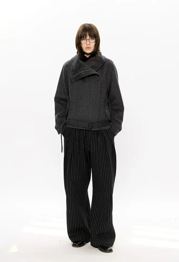 Asymmetric Zip Belted Structured Jacket   OL2122