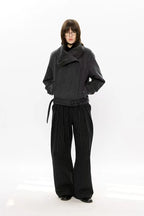 Asymmetric Zip Belted Structured Jacket   OL2122