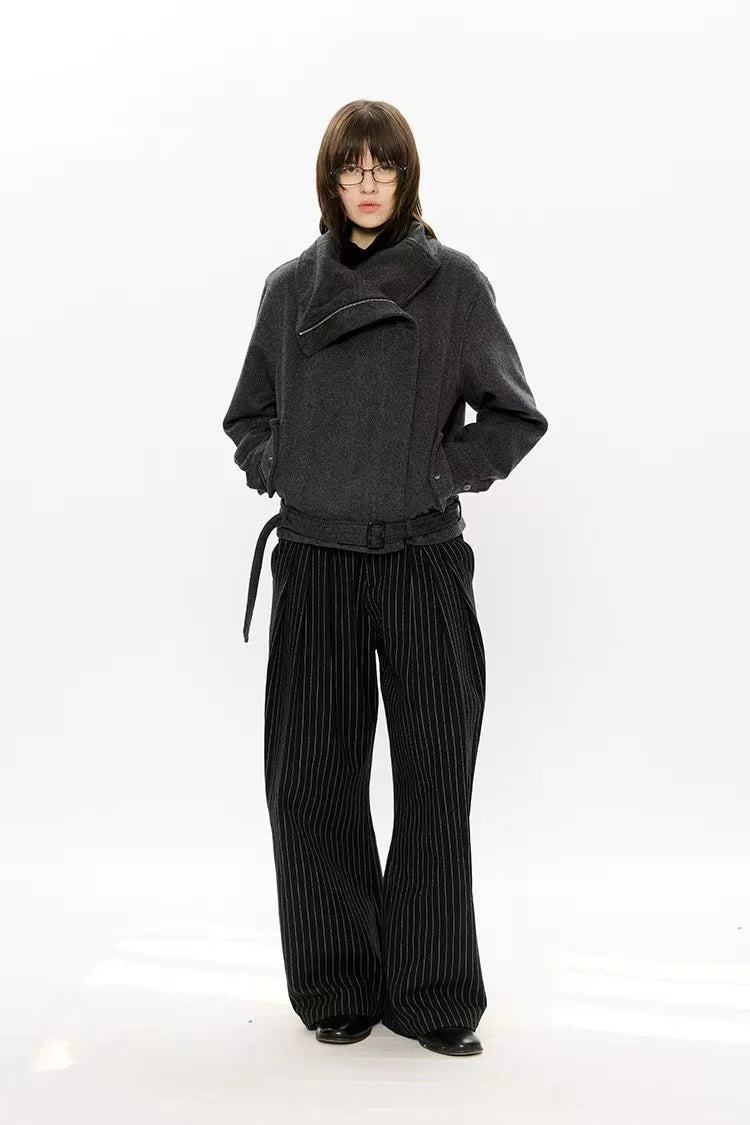 Asymmetric Zip Belted Structured Jacket   OL2122