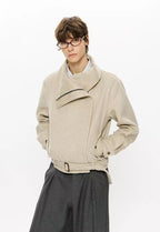 Asymmetric Zip Belted Structured Jacket   OL2122