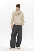 Asymmetric Zip Belted Structured Jacket   OL2122