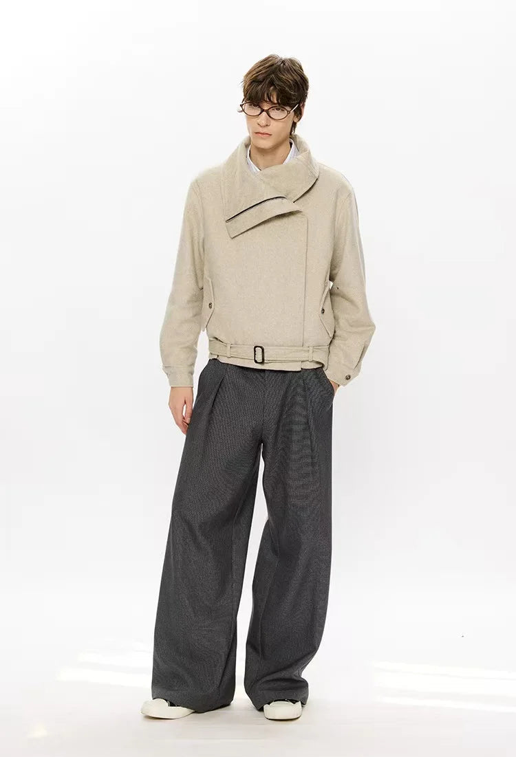 Asymmetric Zip Belted Structured Jacket   OL2122