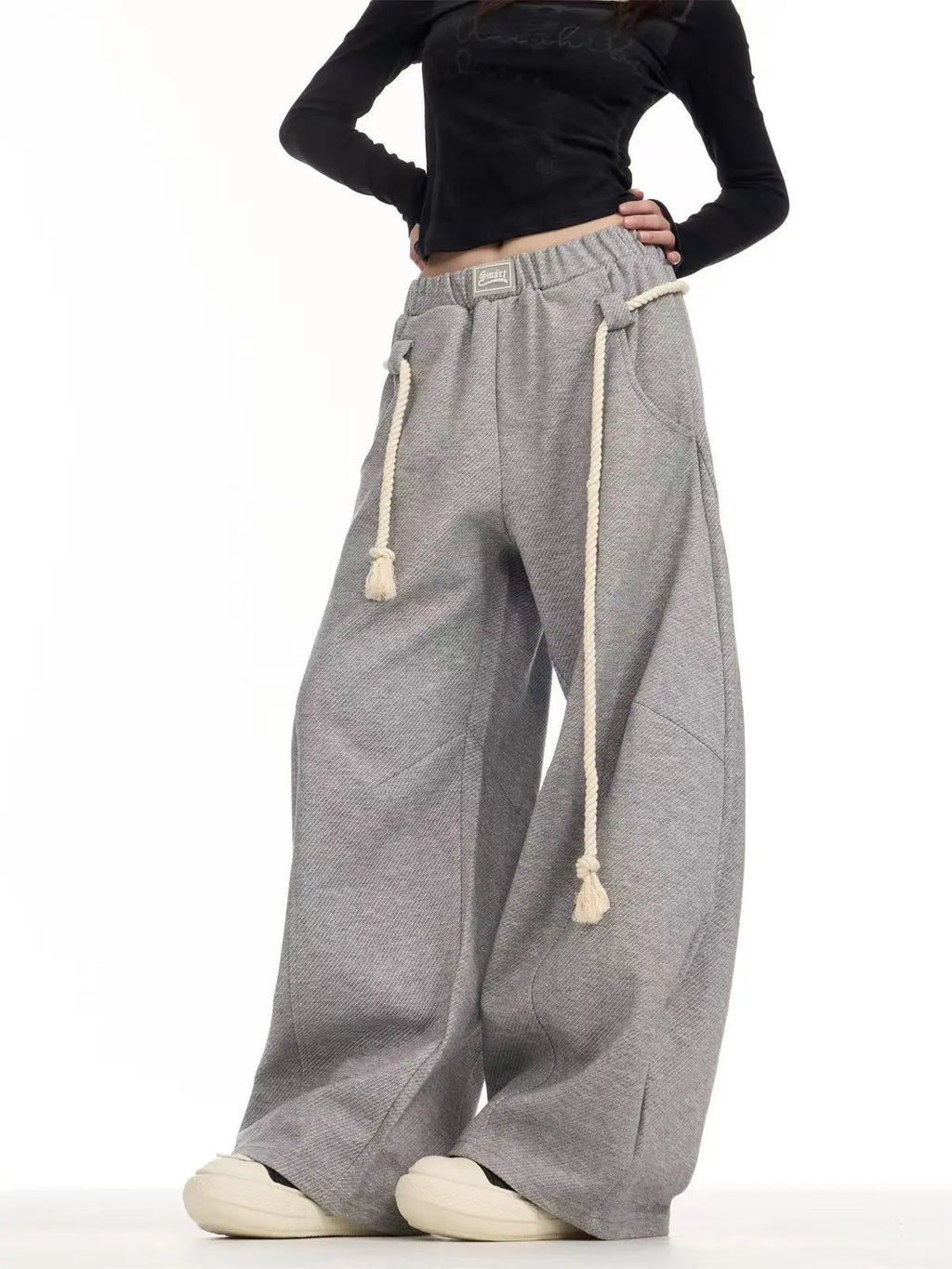 Retro Wide Leg Curved Sweat Pants   OL2123