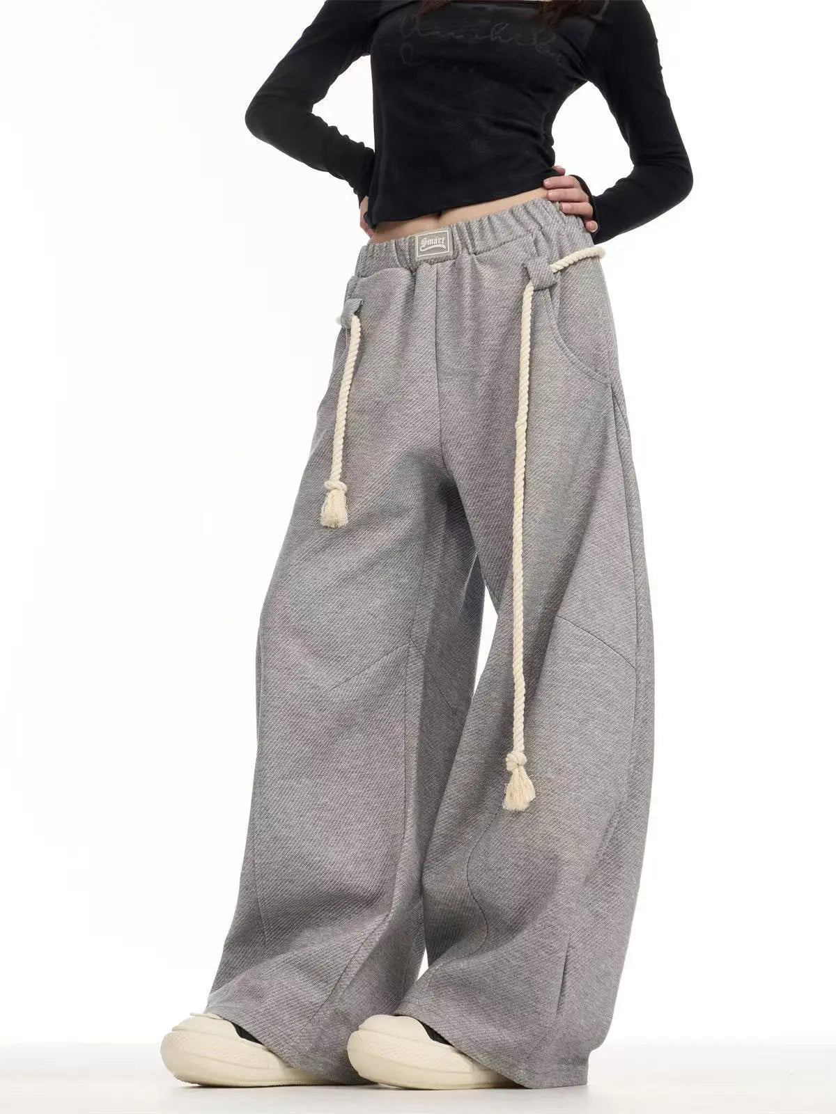 Retro Wide Leg Curved Sweat Pants   OL2123