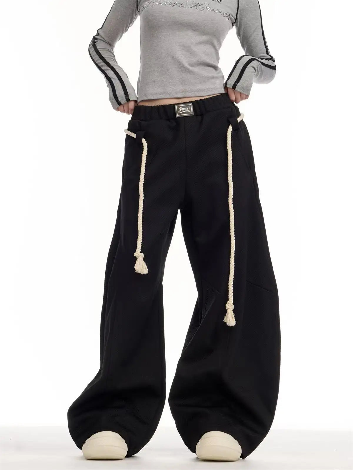 Retro Wide Leg Curved Sweat Pants   OL2123