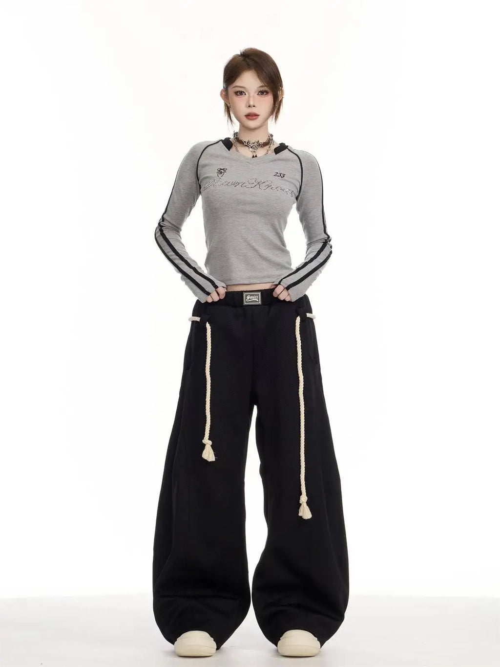 Retro Wide Leg Curved Sweat Pants   OL2123