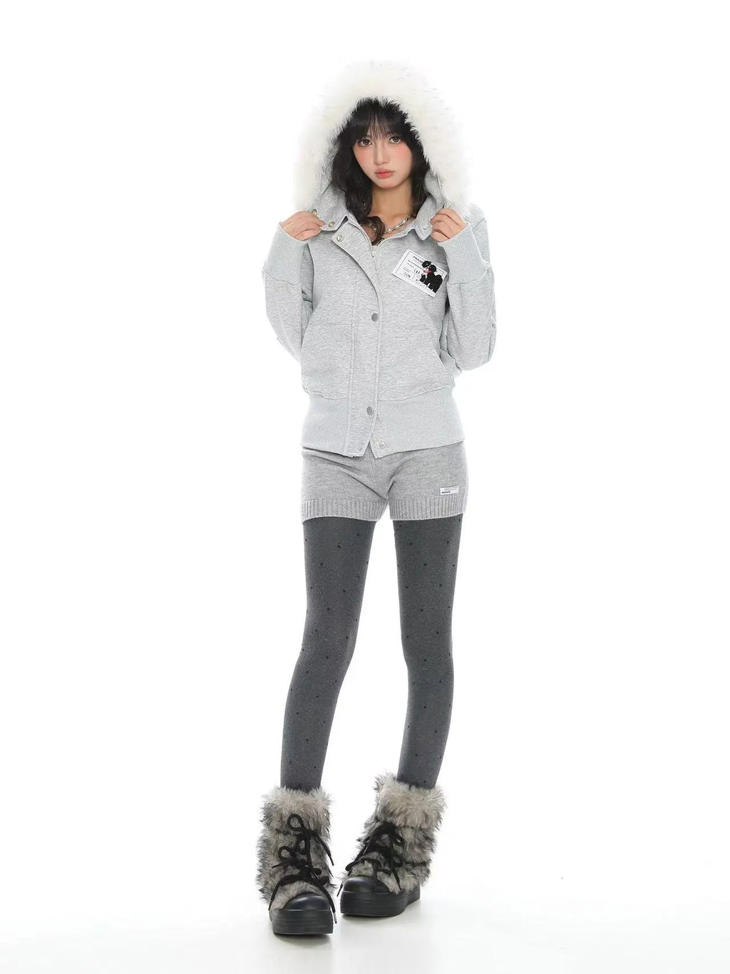 Fur Trim Hooded Cropped Zip Hoodie Jacket   OL2124