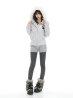 Fur Trim Hooded Cropped Zip Hoodie Jacket   OL2124