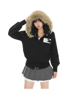 Fur Trim Hooded Cropped Zip Hoodie Jacket   OL2124