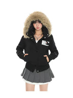 Fur Trim Hooded Cropped Zip Hoodie Jacket   OL2124