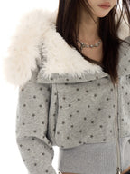 Star Print Faux Fur Hooded Sweatshirt   OL2116