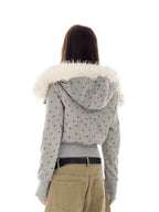 Star Print Faux Fur Hooded Sweatshirt   OL2116