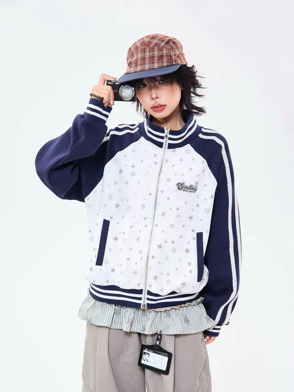 Vintage Star Panel Zip Hoodie Jacket   oliviroa オリヴィオラ