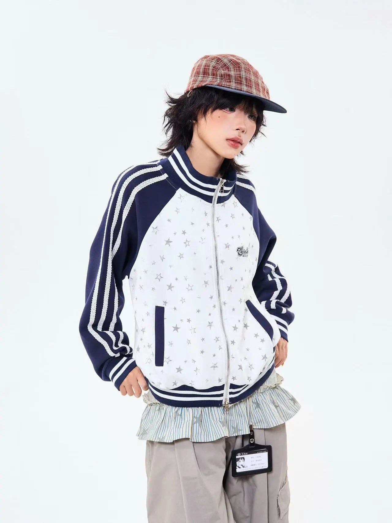 Vintage Star Panel Zip Hoodie Jacket   OL2125