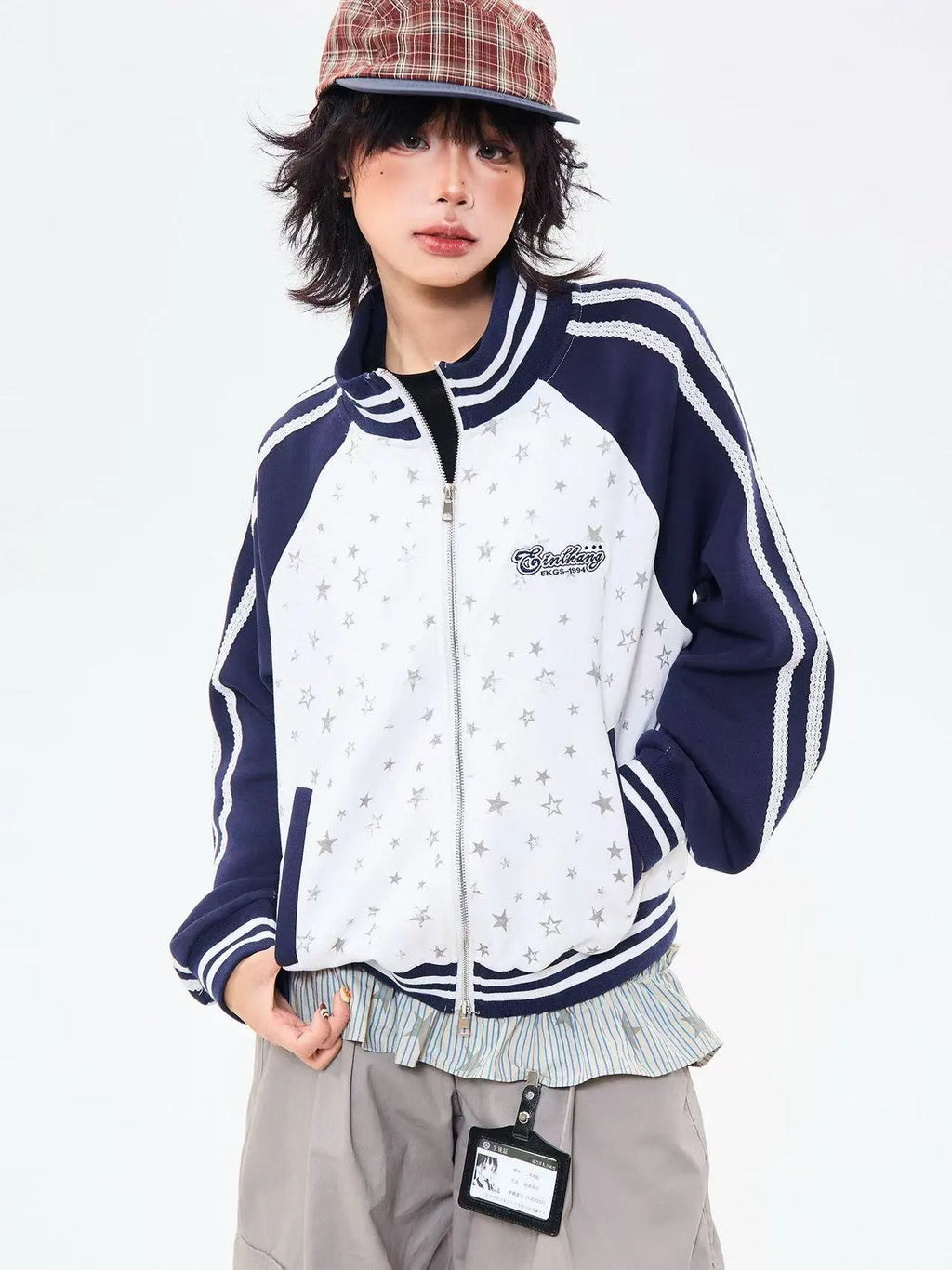 Vintage Star Panel Zip Hoodie Jacket   oliviroa オリヴィオラ