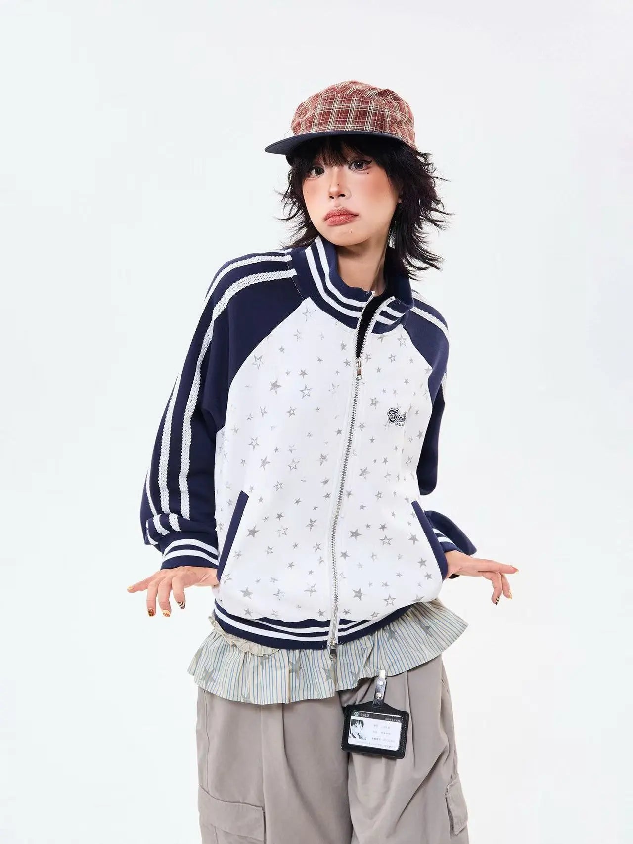 Vintage Star Panel Zip Hoodie Jacket   OL2125