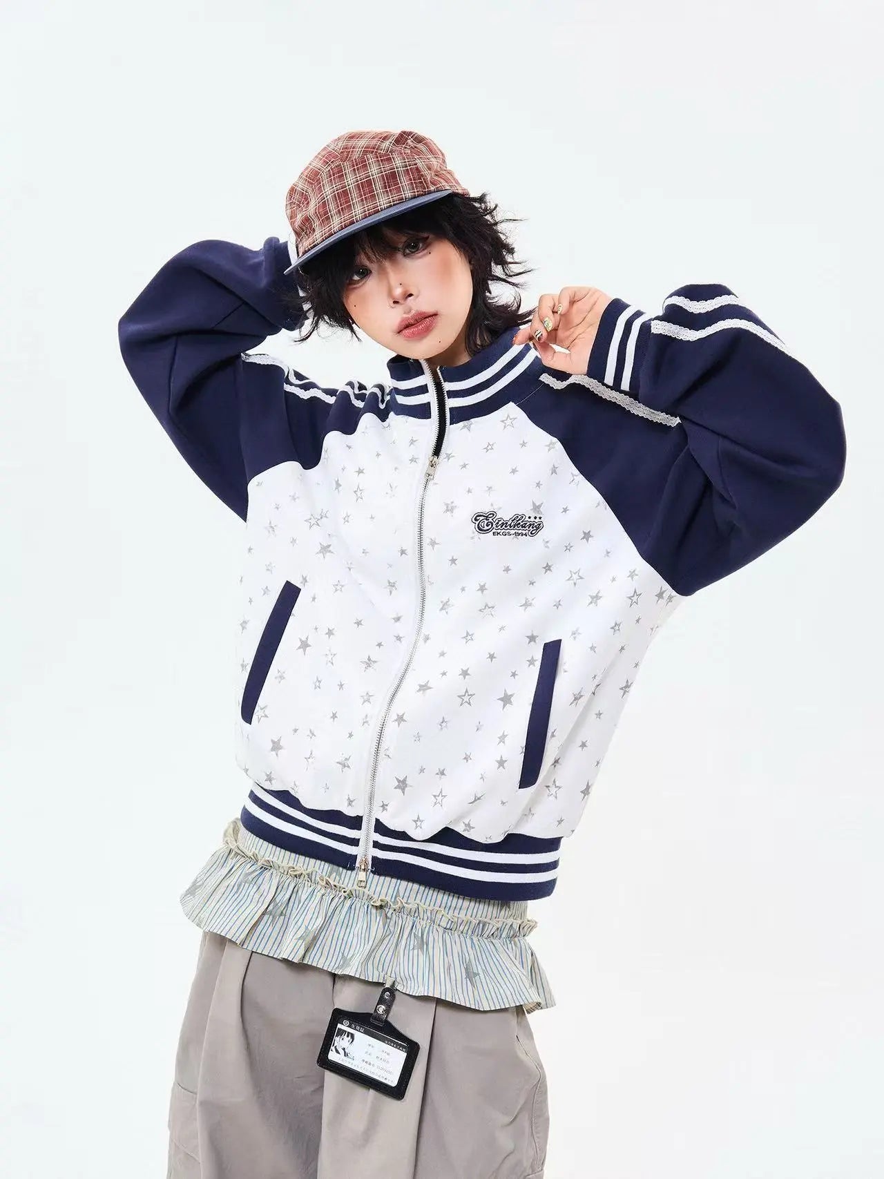 Vintage Star Panel Zip Hoodie Jacket   OL2125