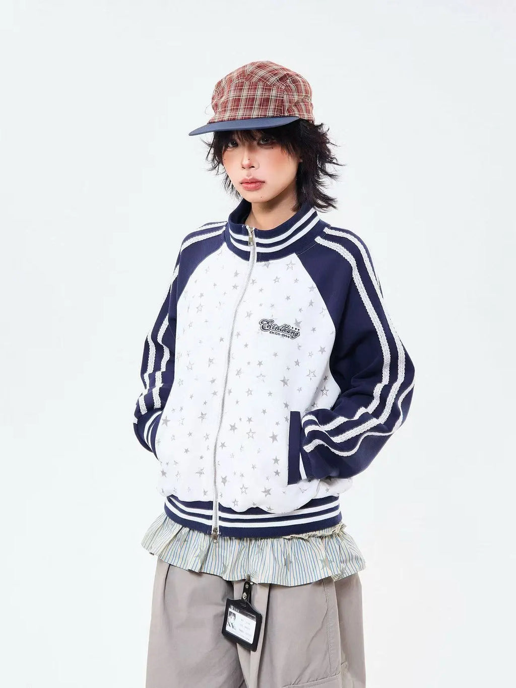 Vintage Star Panel Zip Hoodie Jacket   OL2125