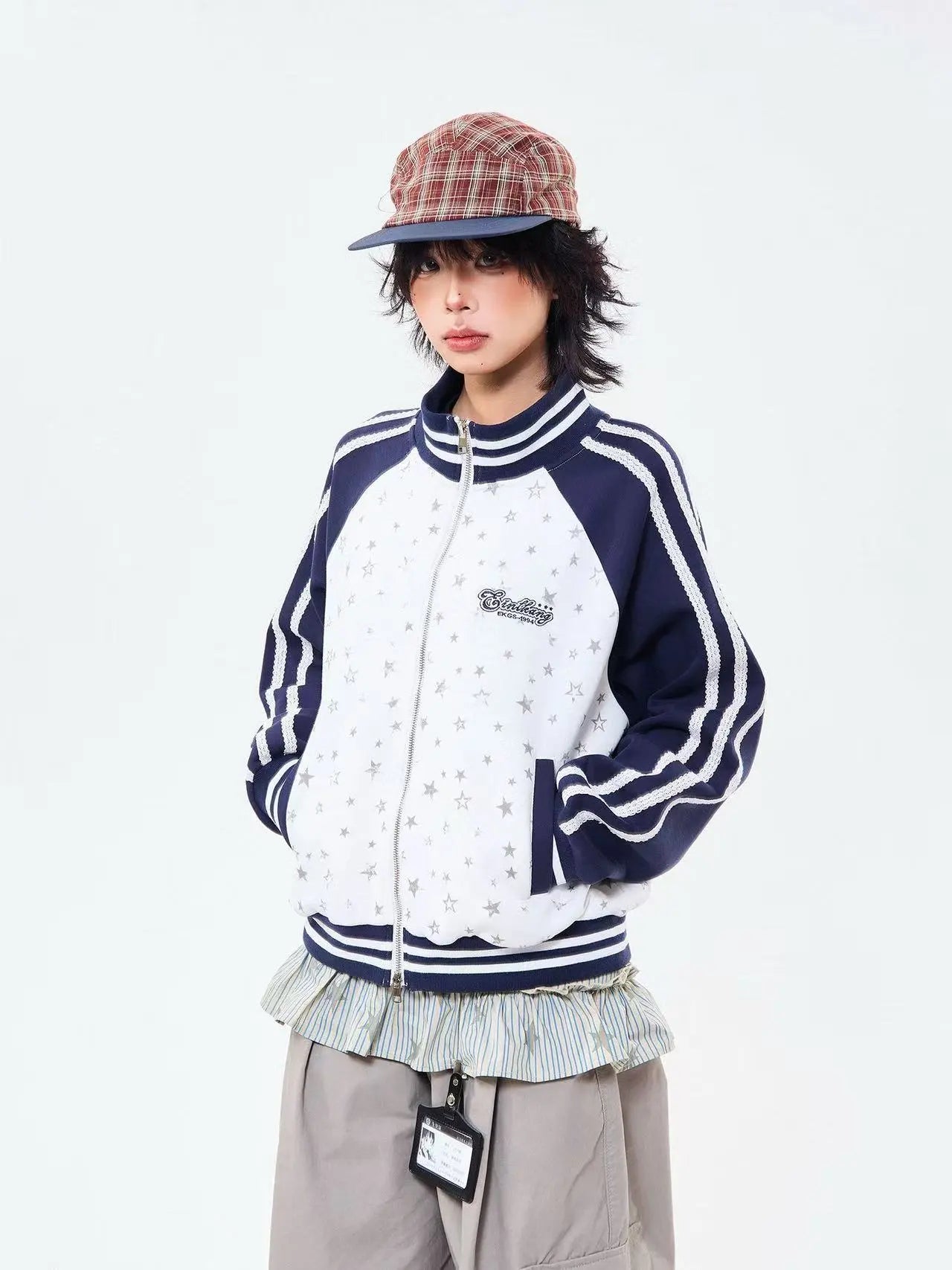 Vintage Star Panel Zip Hoodie Jacket   OL2125