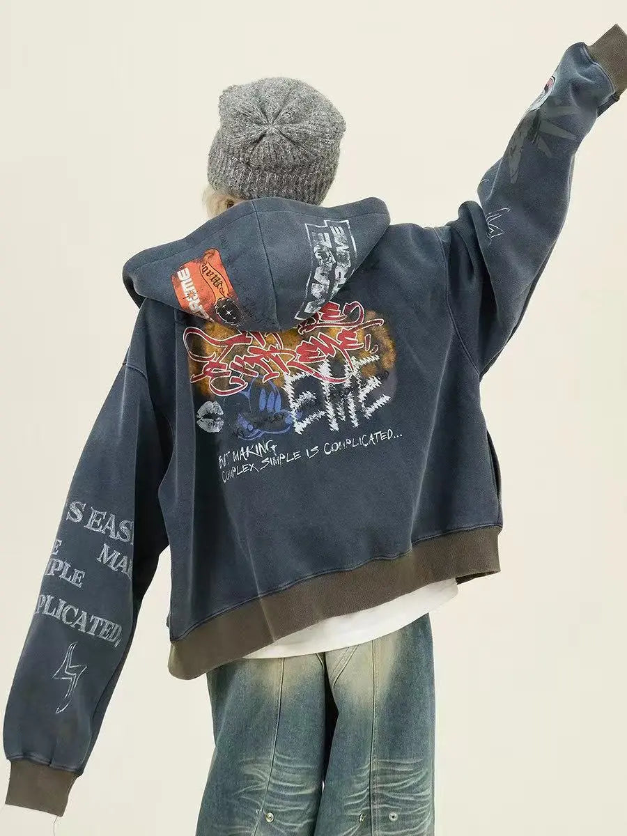 Graffiti Print Zip Hoodie Jacket   OL2127