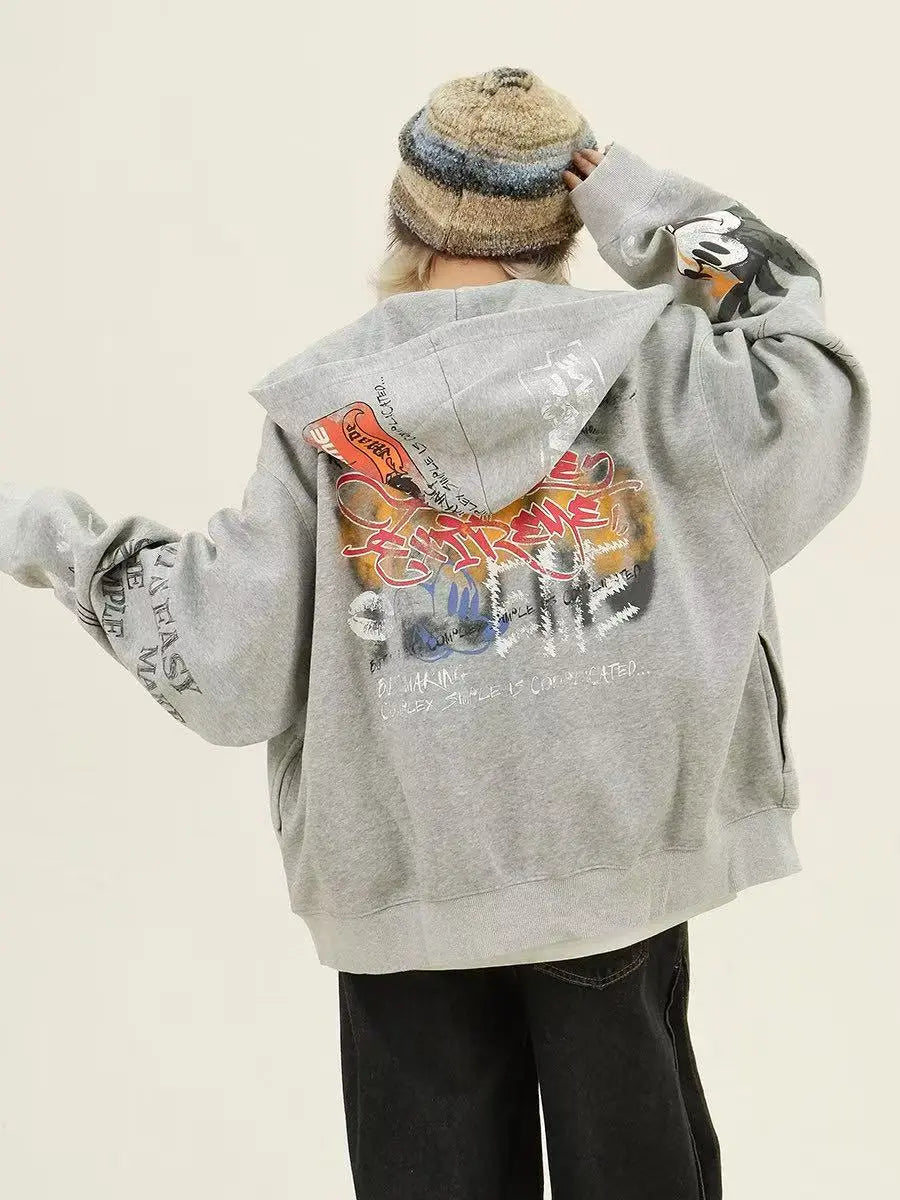 Graffiti Print Zip Hoodie Jacket   OL2127