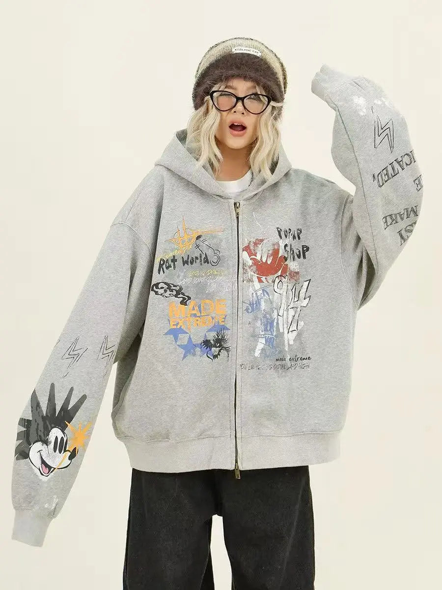 Graffiti Print Zip Hoodie Jacket   OL2127