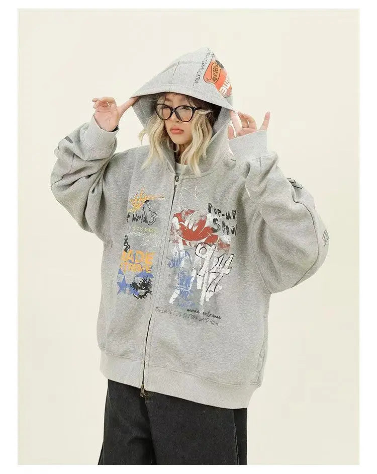 Graffiti Print Zip Hoodie Jacket   OL2127