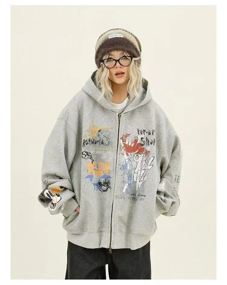 Graffiti Print Zip Hoodie Jacket   OL2127