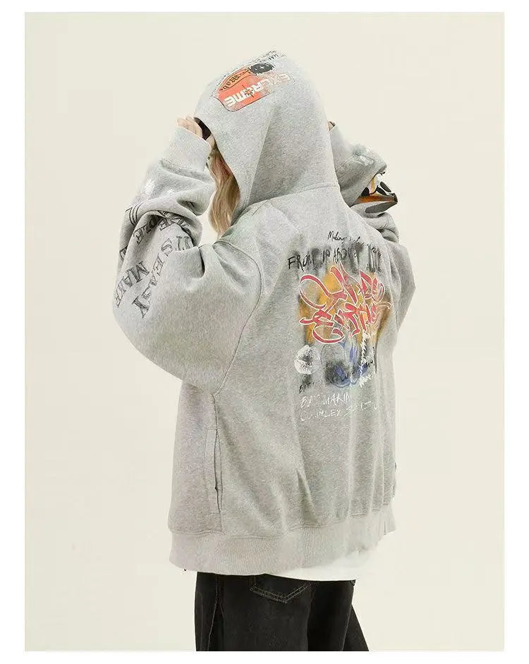 Graffiti Print Zip Hoodie Jacket   OL2127