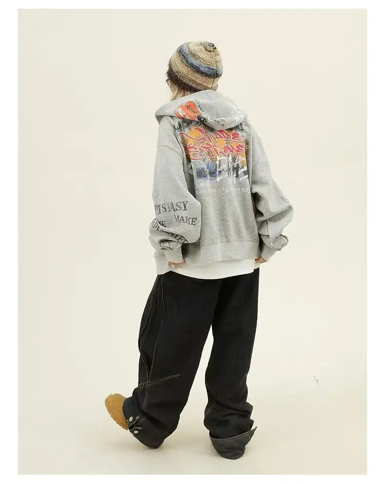 Graffiti Print Zip Hoodie Jacket   OL2127