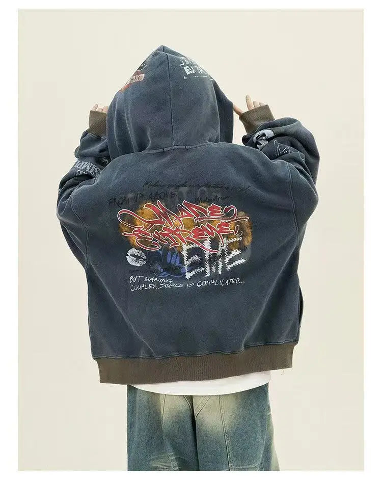 Graffiti Print Zip Hoodie Jacket   OL2127