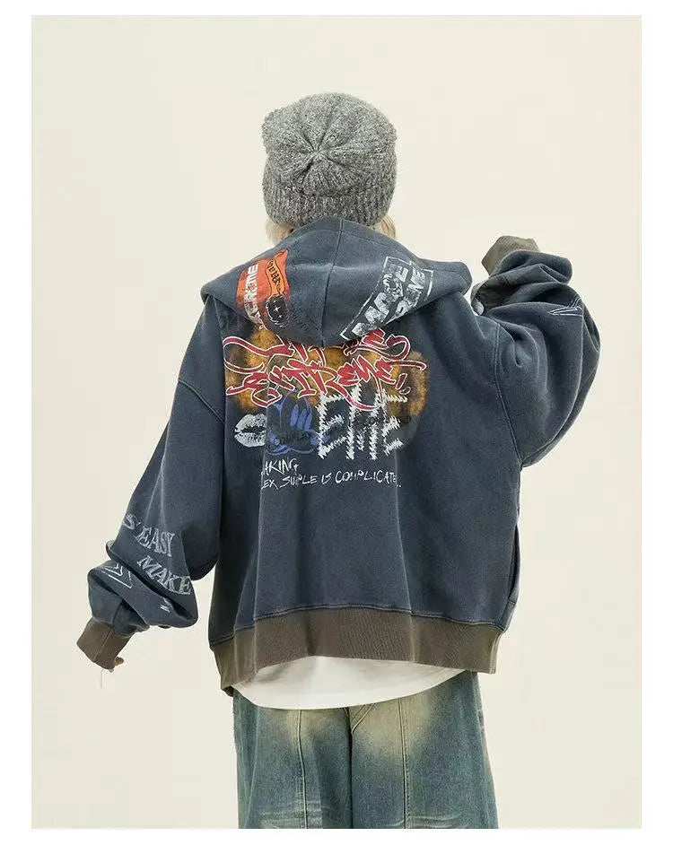 Graffiti Print Zip Hoodie Jacket   OL2127