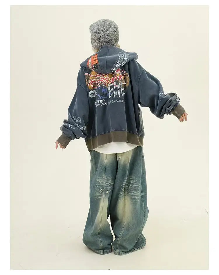 Graffiti Print Zip Hoodie Jacket   OL2127