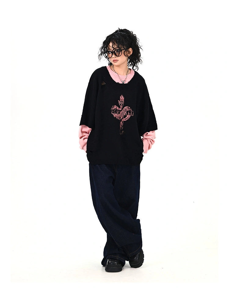 Cross Layered Oversized Sweater   OL2132