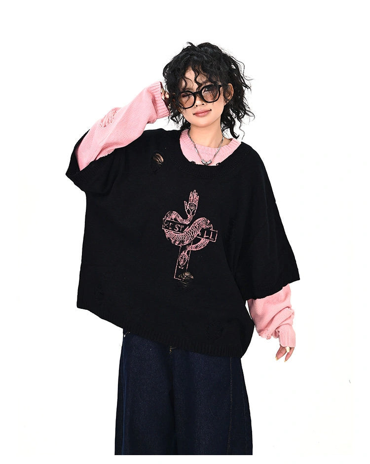 Cross Layered Oversized Sweater   OL2132