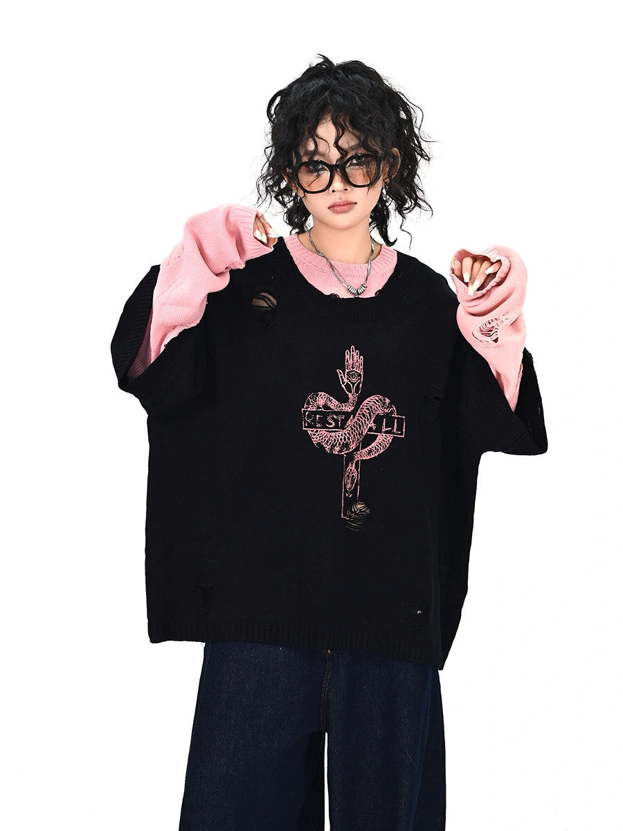 Cross Layered Oversized Sweater   OL2132