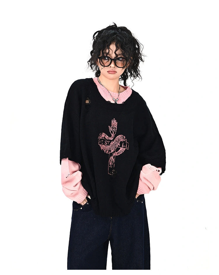 Cross Layered Oversized Sweater   OL2132