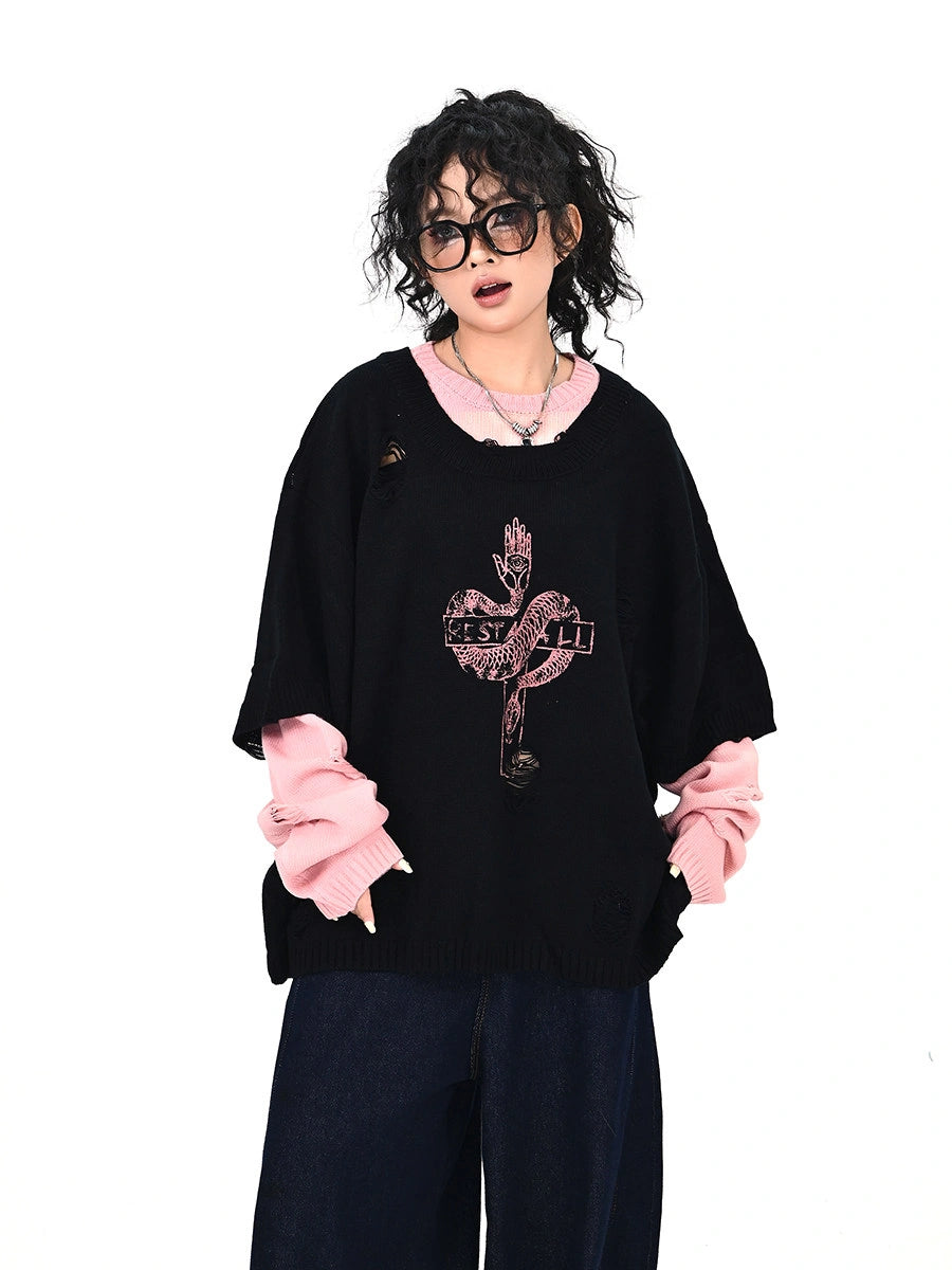 Cross Layered Oversized Sweater   OL2132